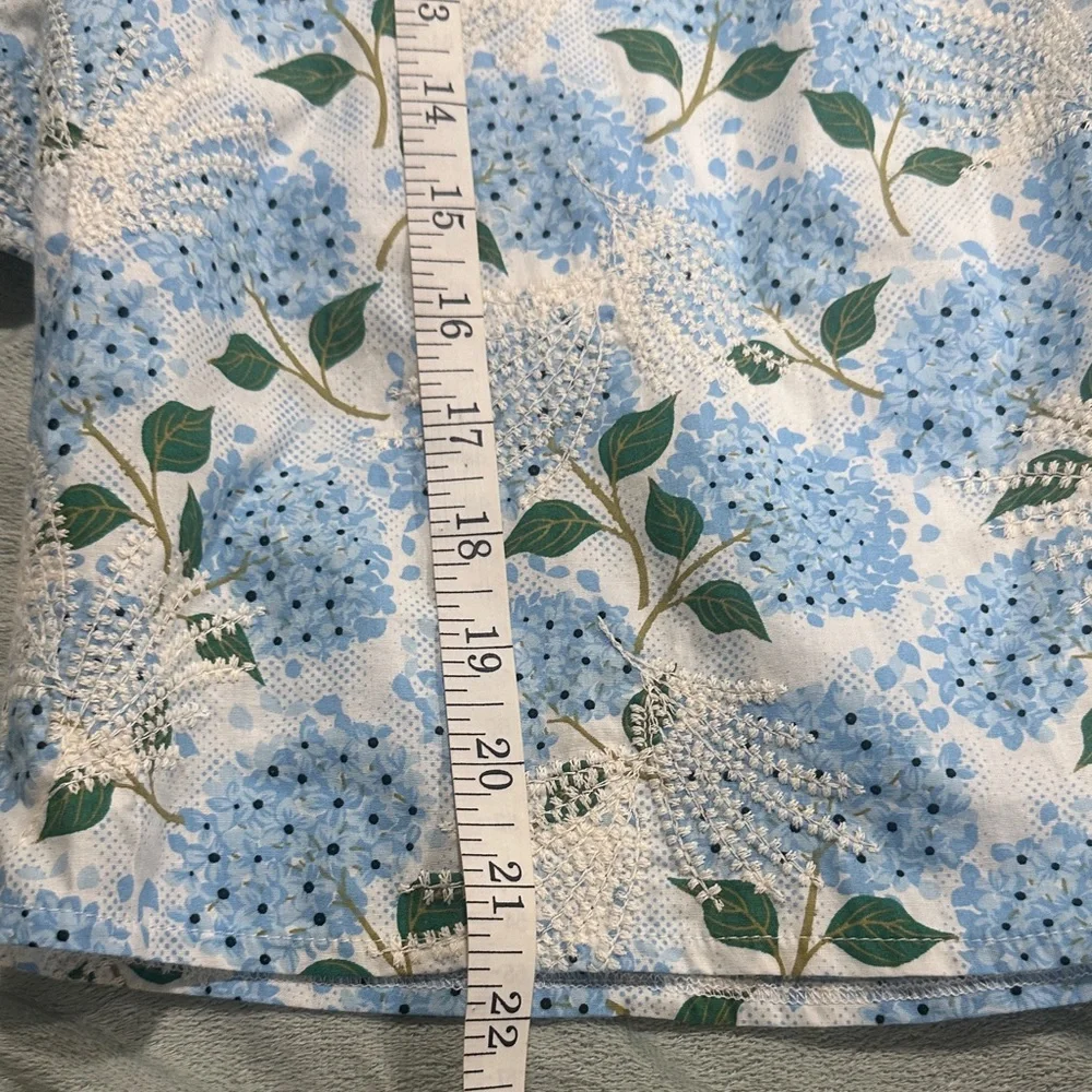 Voy Floral Print Blouse in Blue and White embroidered size S 100% cotton - Picture 6 of 10